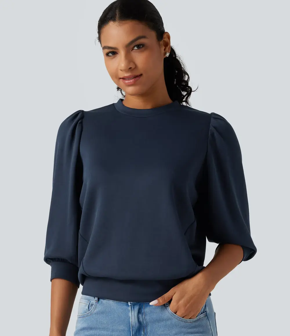 Puff Sleeve Sweatshirt in Dress Blues