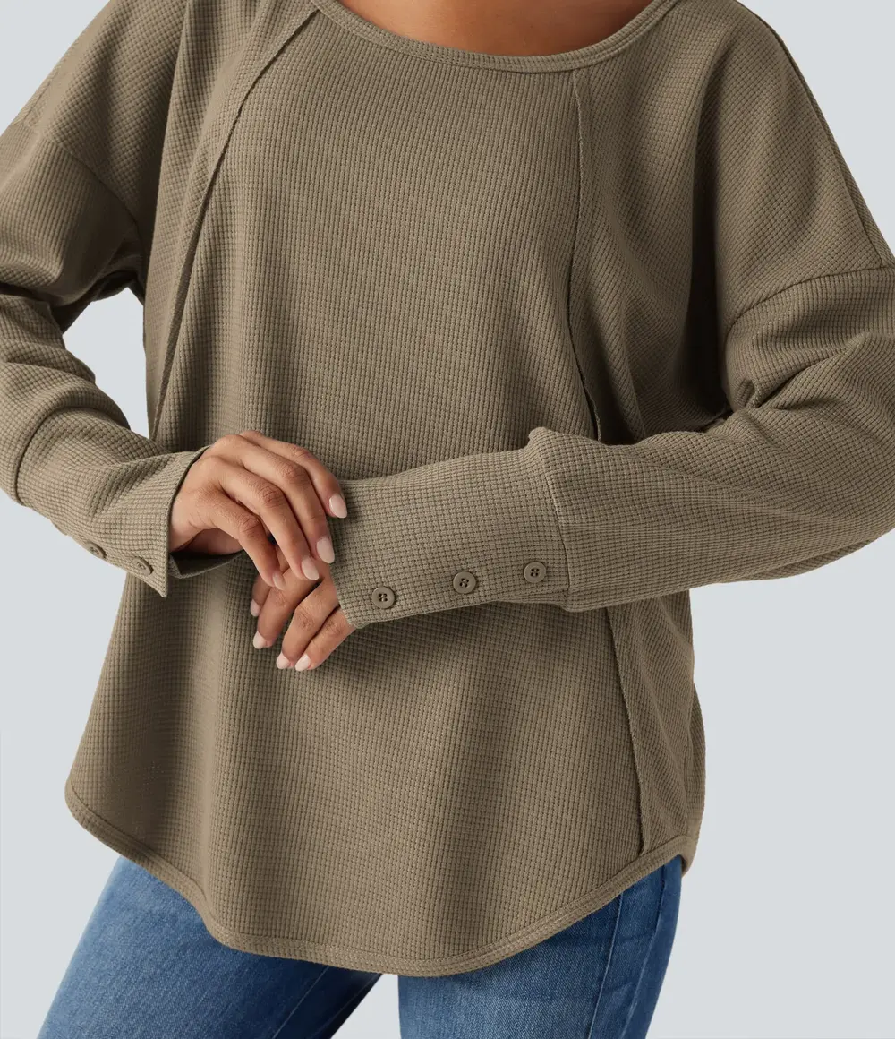 Relaxed Waffle Top in Khaki Brown