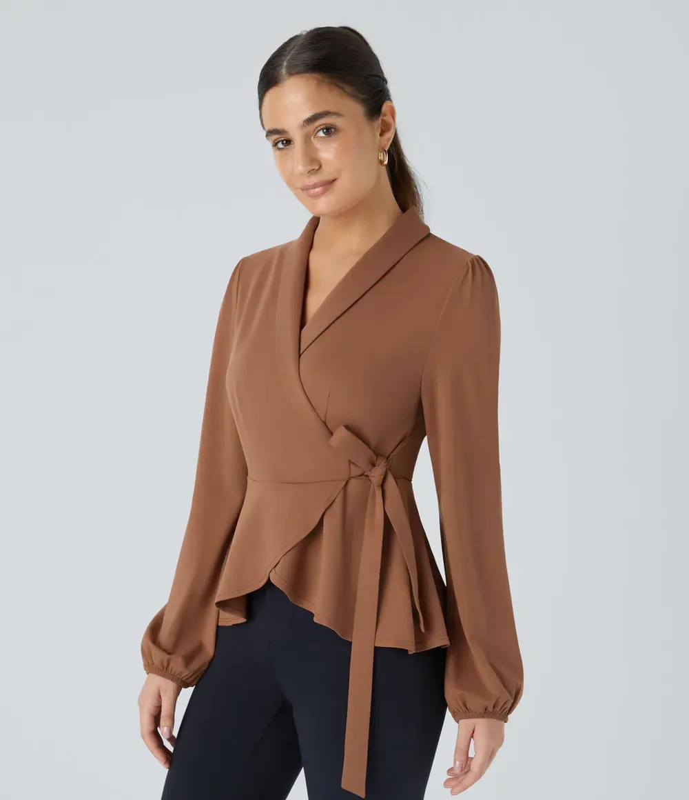 Wrap Ruffle Blouse in Rust Red