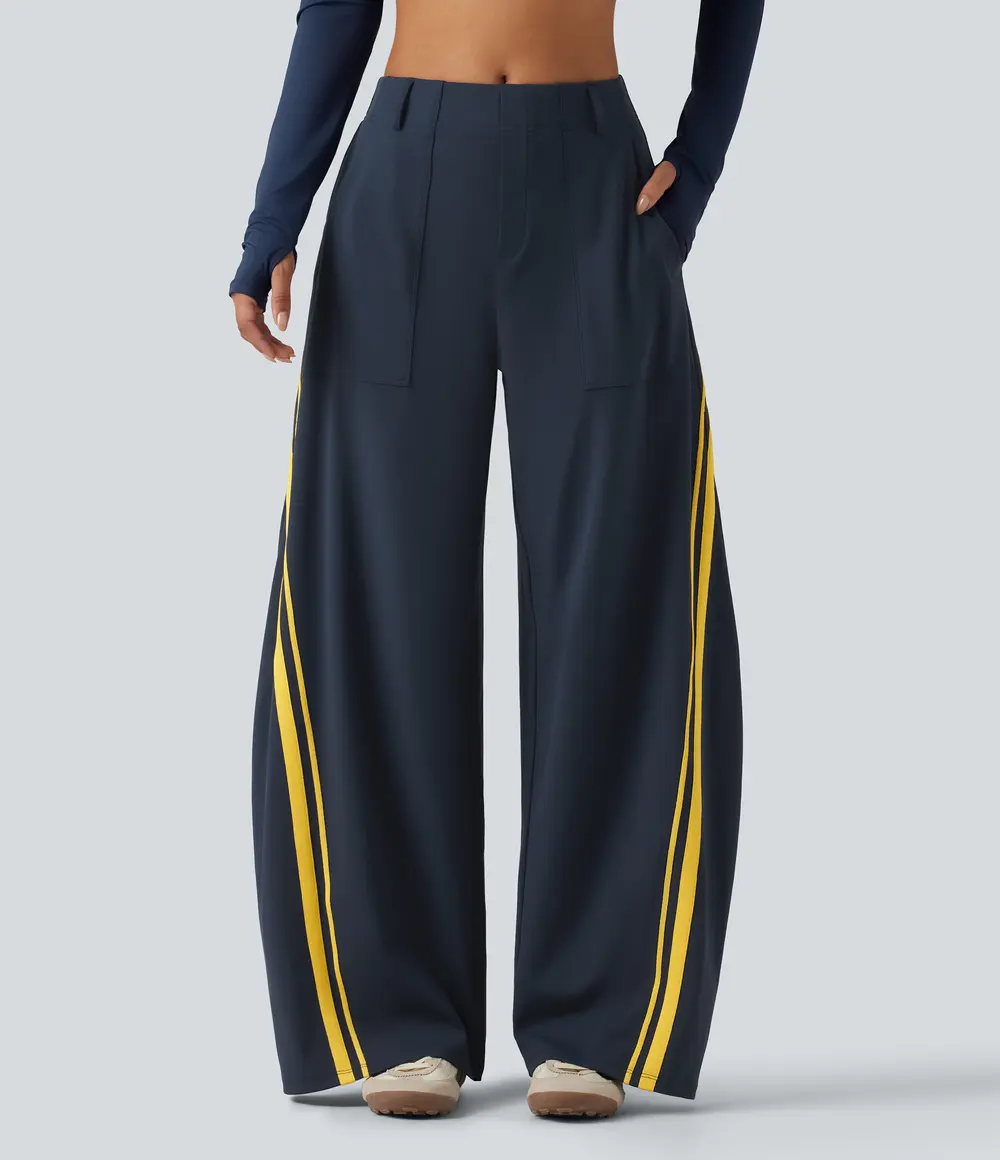 Side Stripe Barrel Trousers in Midnight Blue