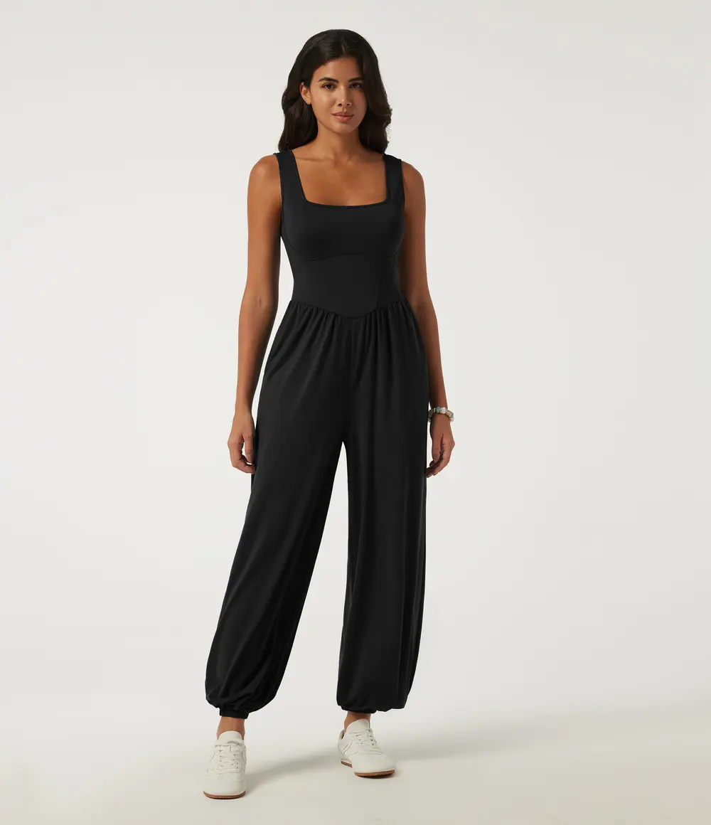 Square Neck Jumpsuit in Black