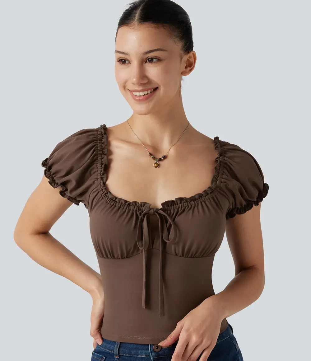 Tie-Front Frill Top in Chestnut