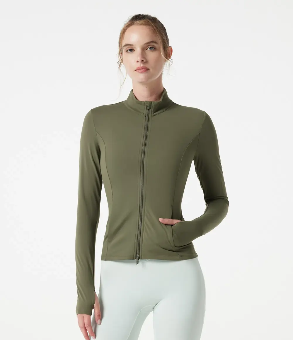 Pleated Slim Jacket in Grass Grey Green