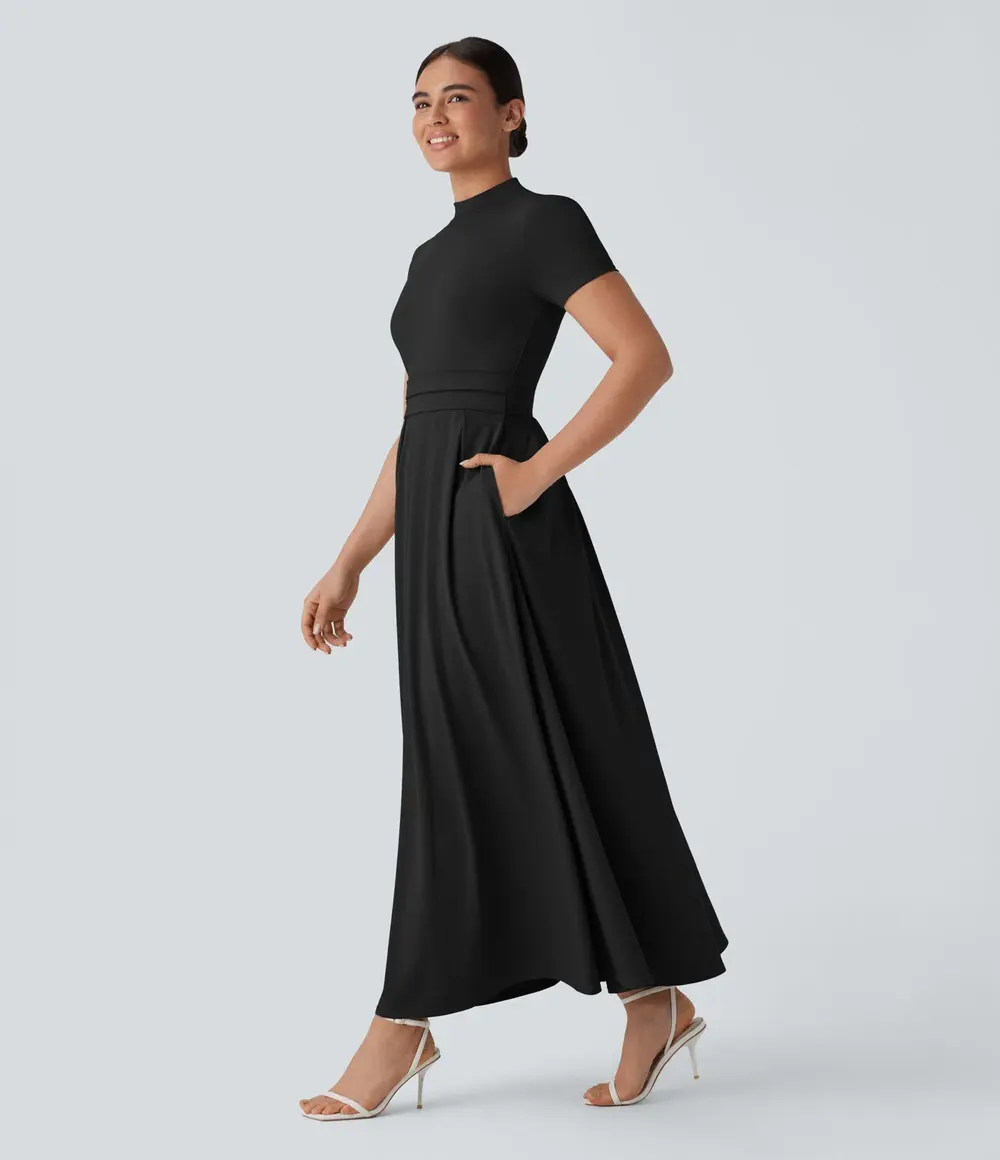 Short Sleeve Maxi Dress in Black