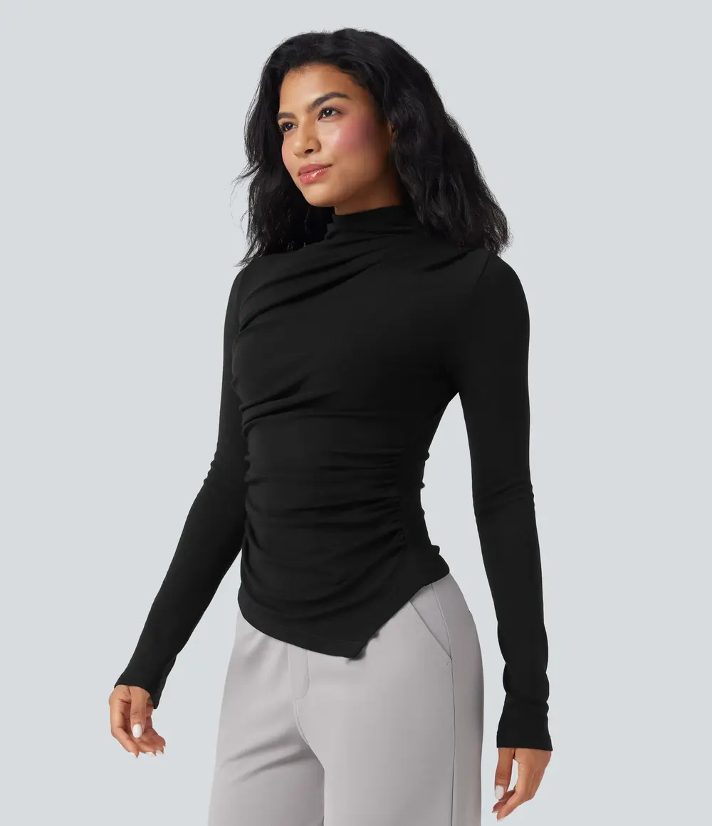 Ruched Thermal Top in Black