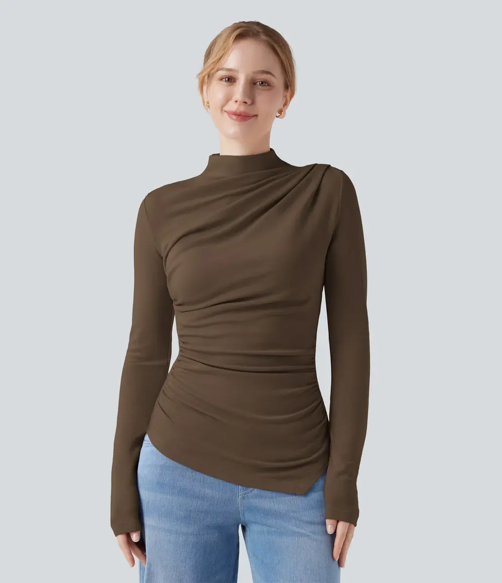 Ruched Thermal Top in Dark Earth