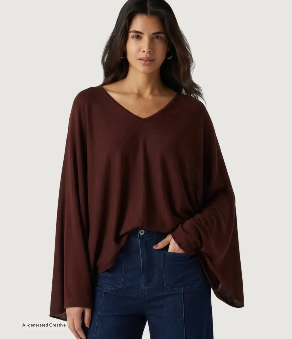 Batwing V-Neck Top in Brown