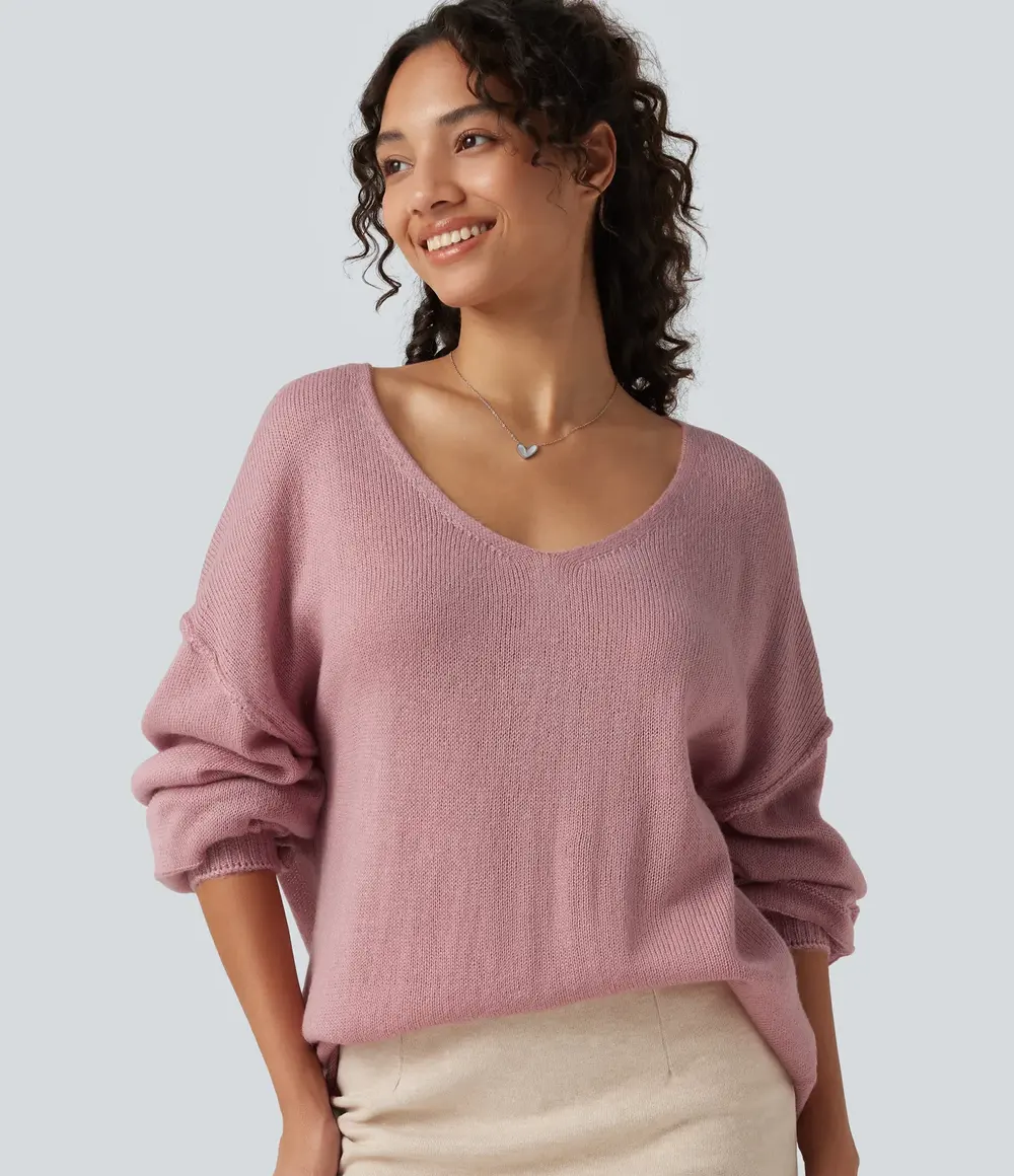 V-Neck Jumper in Soft Berry