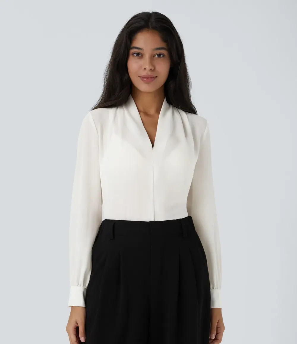 V-Neck Work Blouse in White
