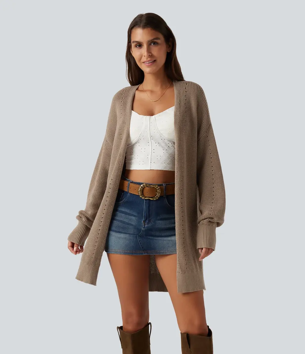 Open Front Longline Cardigan in Malt Ball