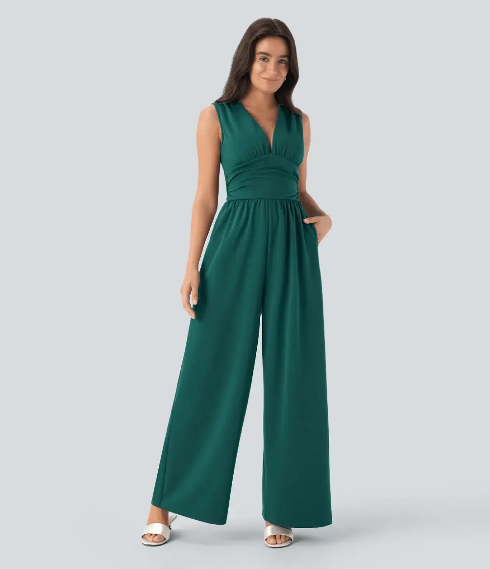 Sleeveless Ruched Jumpsuit in Bayberry