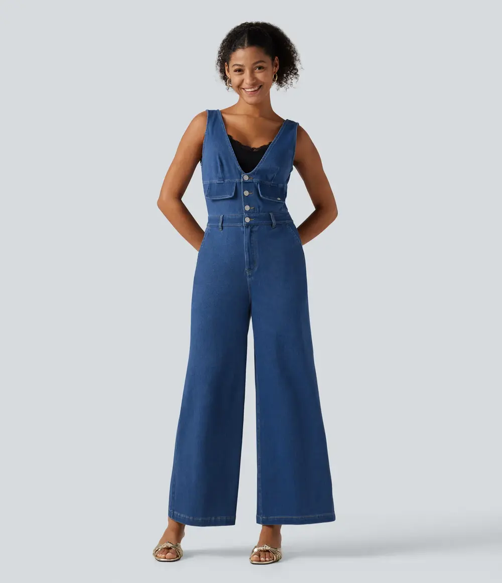Denim Wide-Leg Jumpsuit in Vallarta Blue Denim