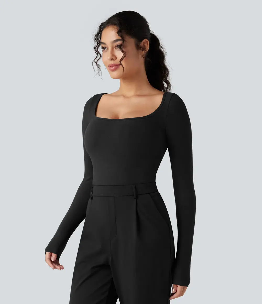 Warm Scoop Neck T-Shirt in Black