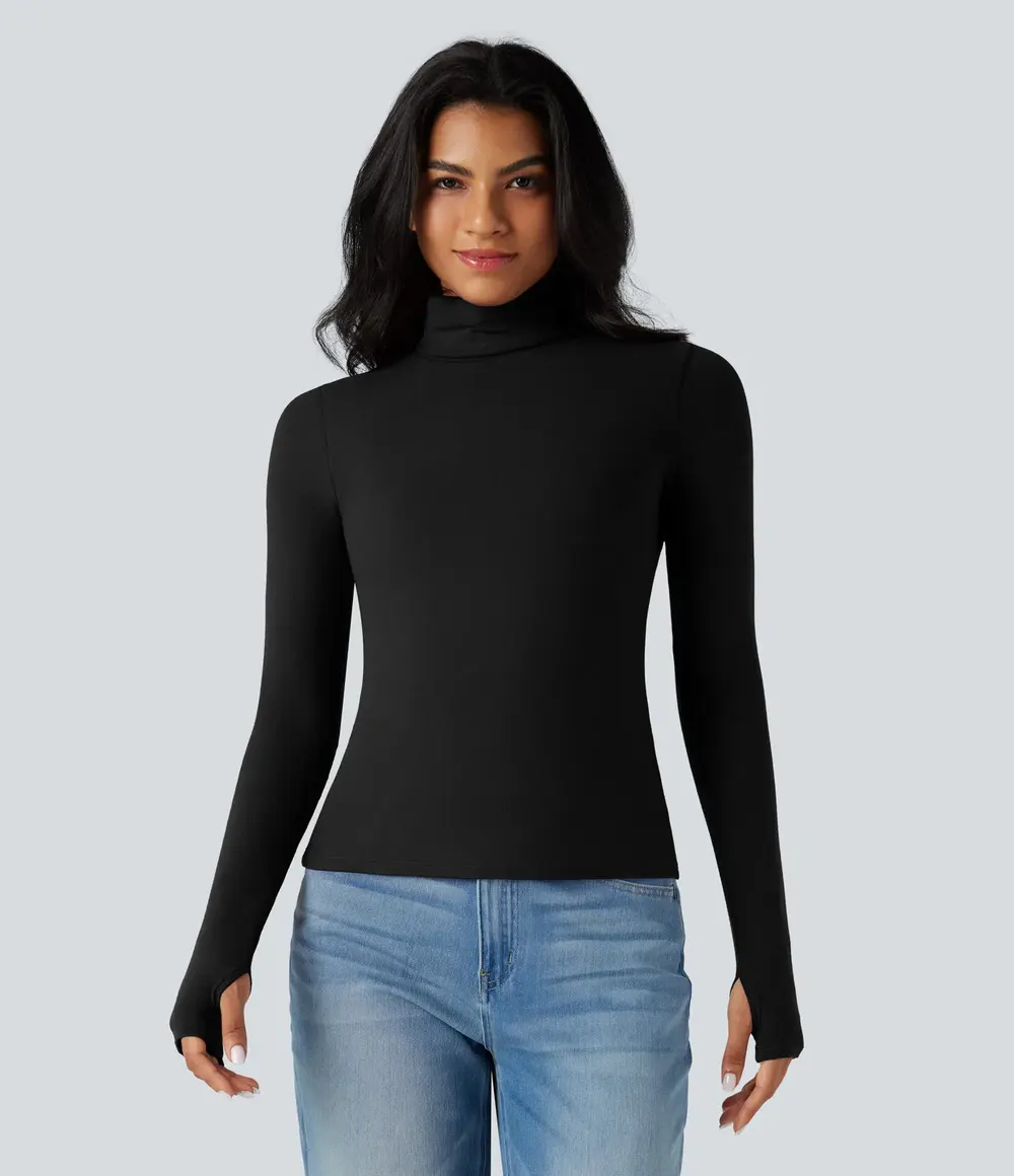 Warm Turtleneck Top in Black