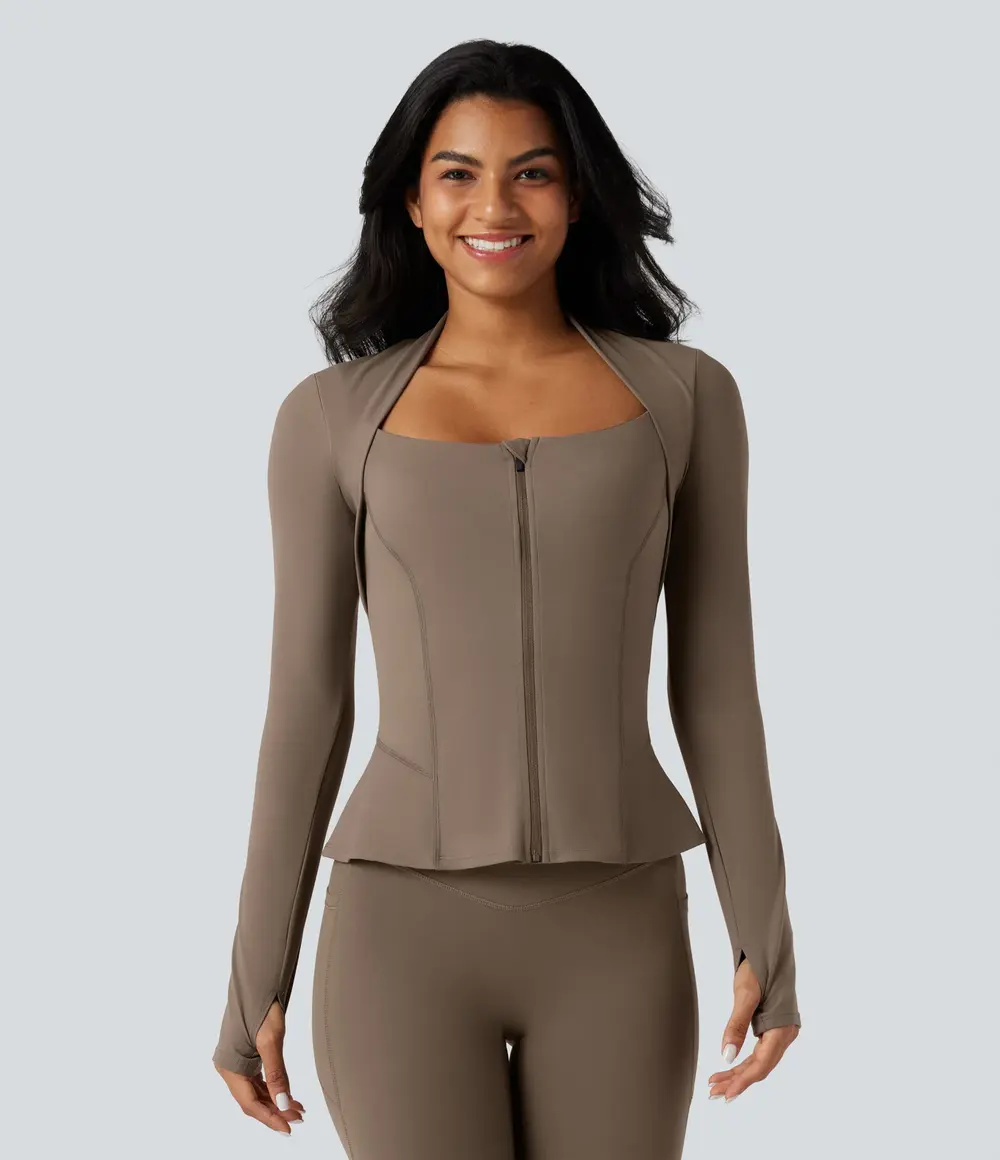 Ruffle Hem Yoga Jacket in Dawn Brown